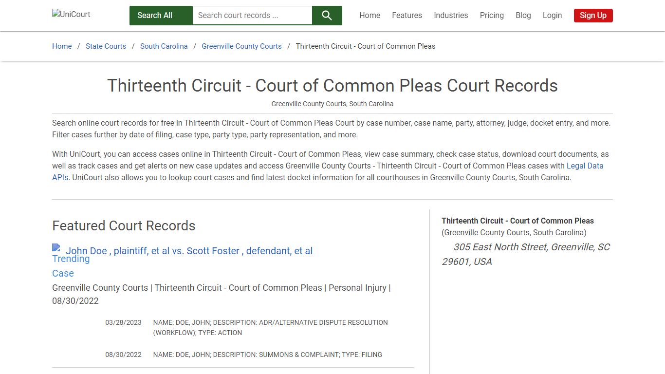 Thirteenth Circuit - Court of Common Pleas Court Records